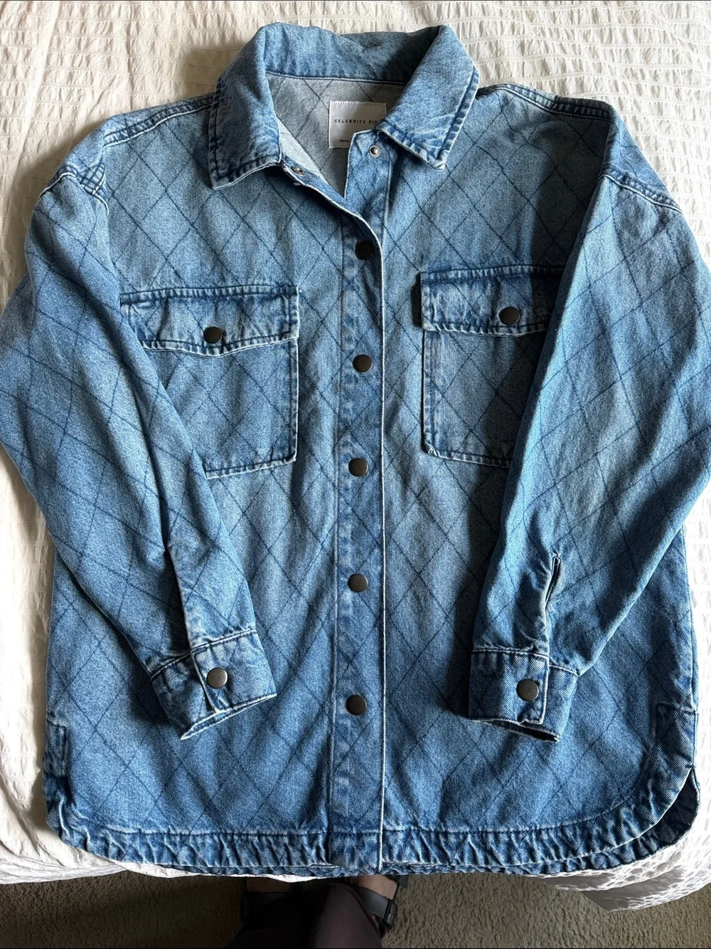 Celebrity Pink 100% Cotton Quilted Light Blue Denim Jacket